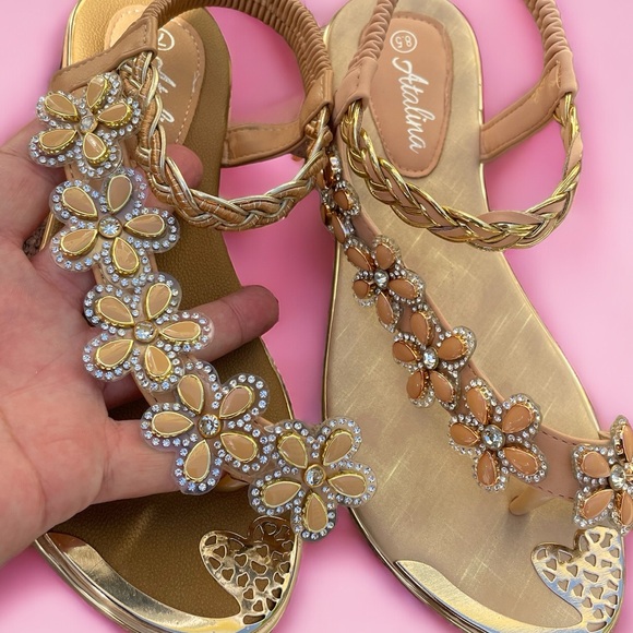 RESTOCK! Italina Sleek Black Vinyl Floral Rhinestone Embellished Toe Ring Sandal - Picture 10 of 12